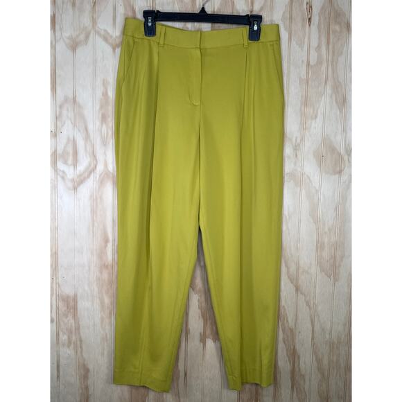 Massimo Dutti Chartreuse Green Crop Pants NWT Pleated High Rise Size 8 Preppy - Picture 1 of 8